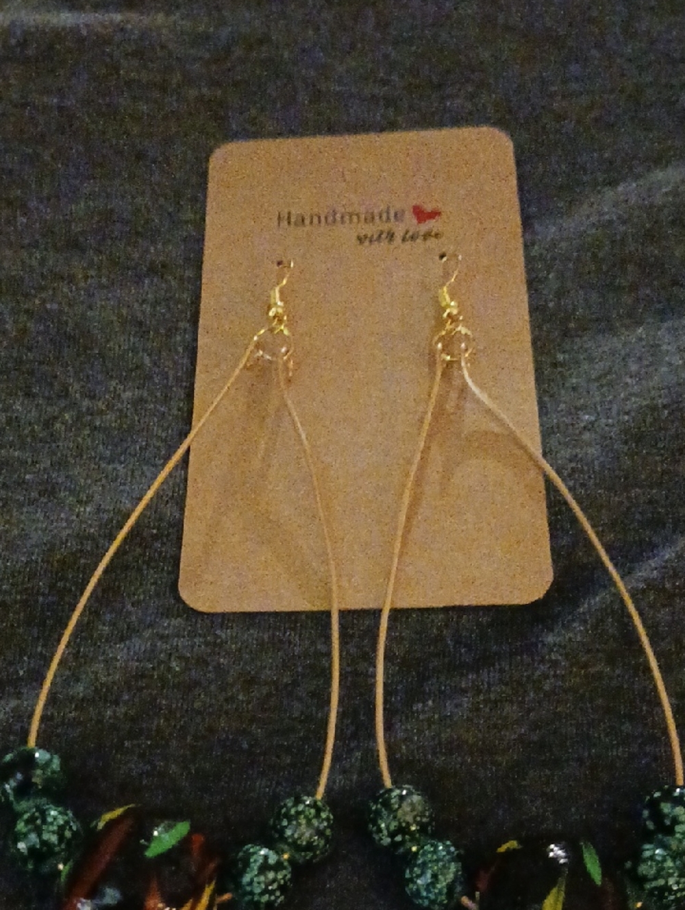 Handmade Red, Yellow, Green and Black Bead Long Drop Earrings